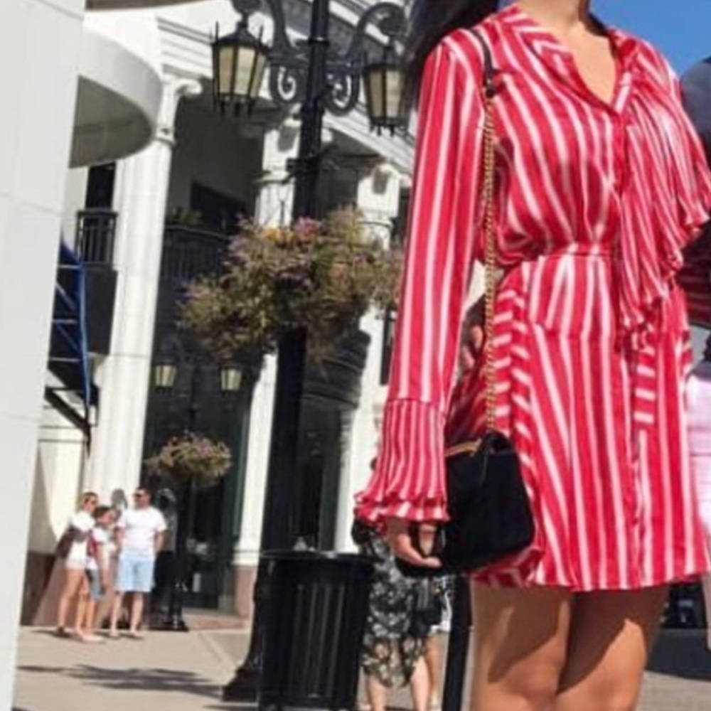 Storets Red Striped Ruffle Dress Size Medium